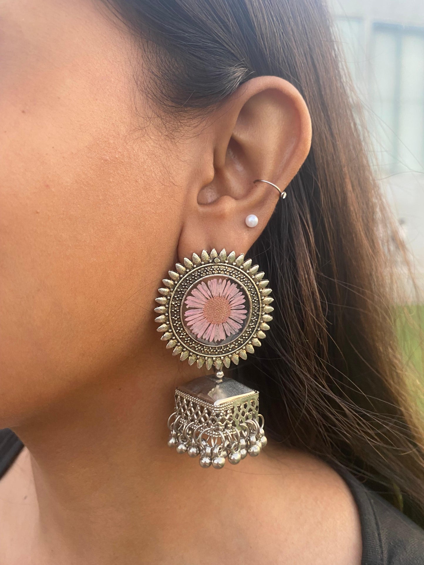 Aaravi Bloom Oxidized Jhumkhas