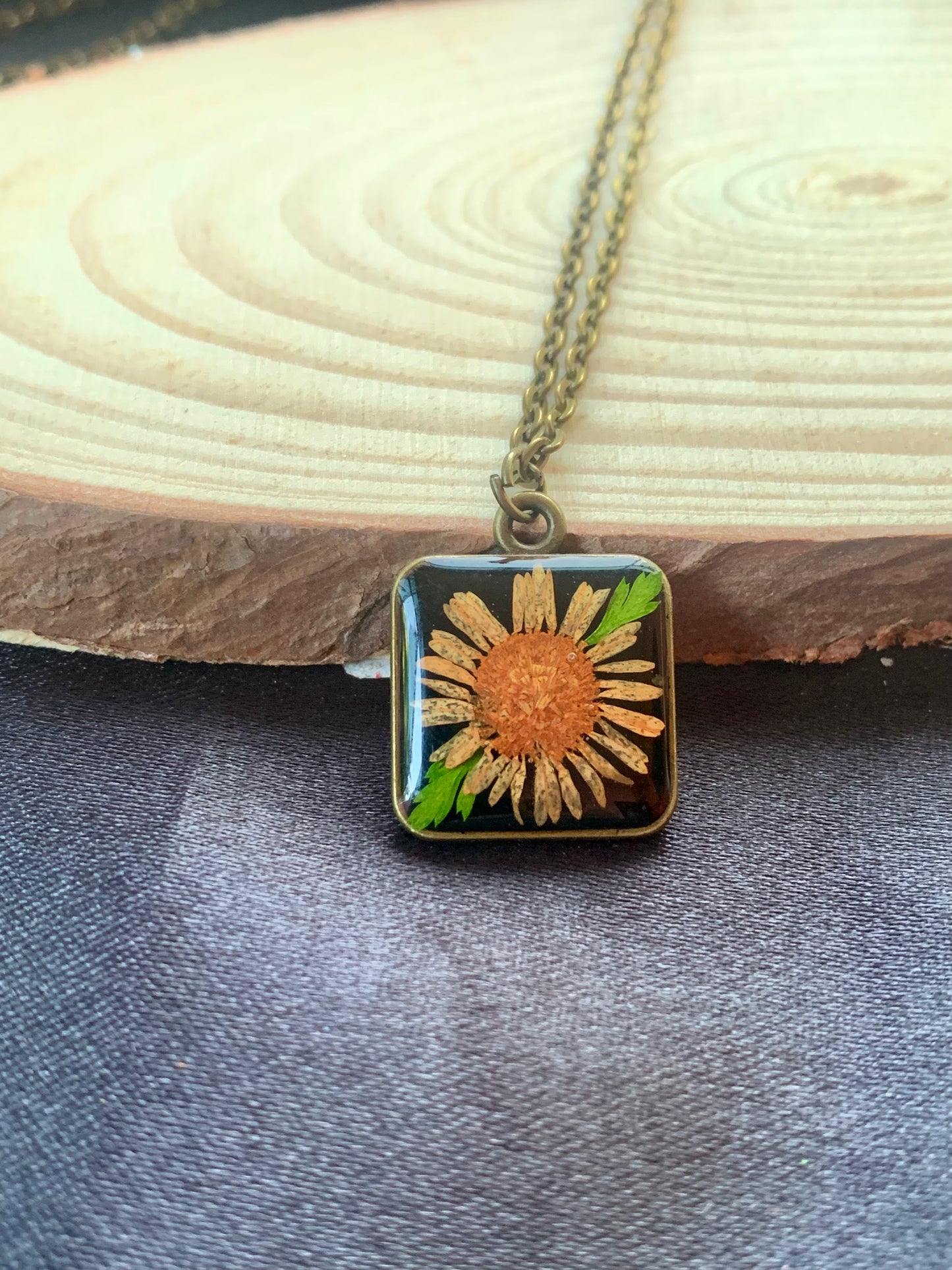 Vintage Floral Resin Square Pendant