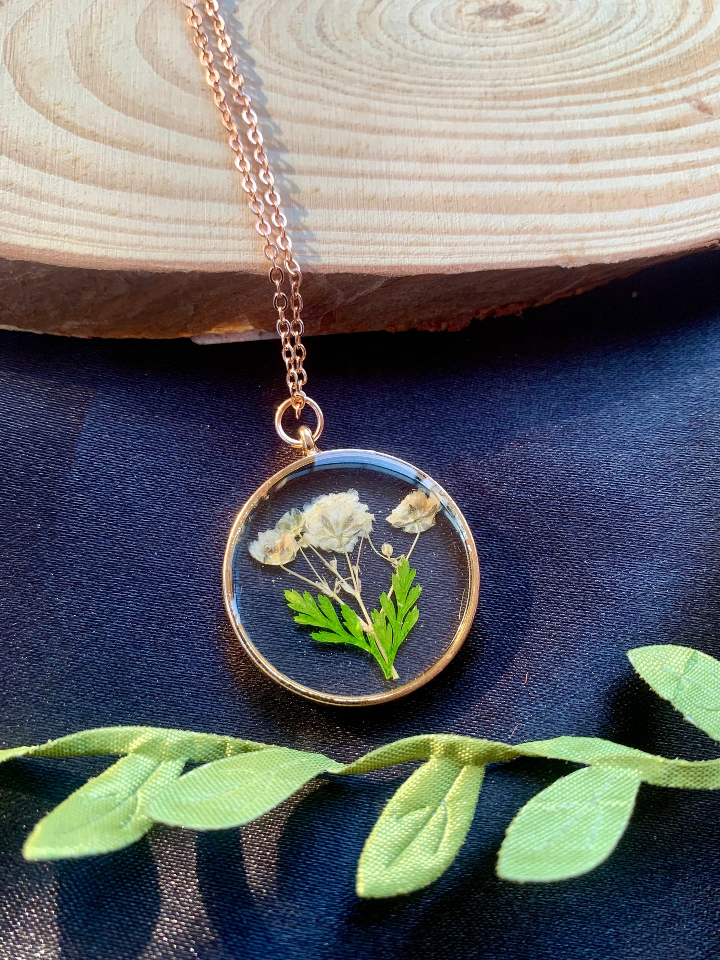 Rose Gold Floral Resin Pendant - Nature's Timeless Beauty