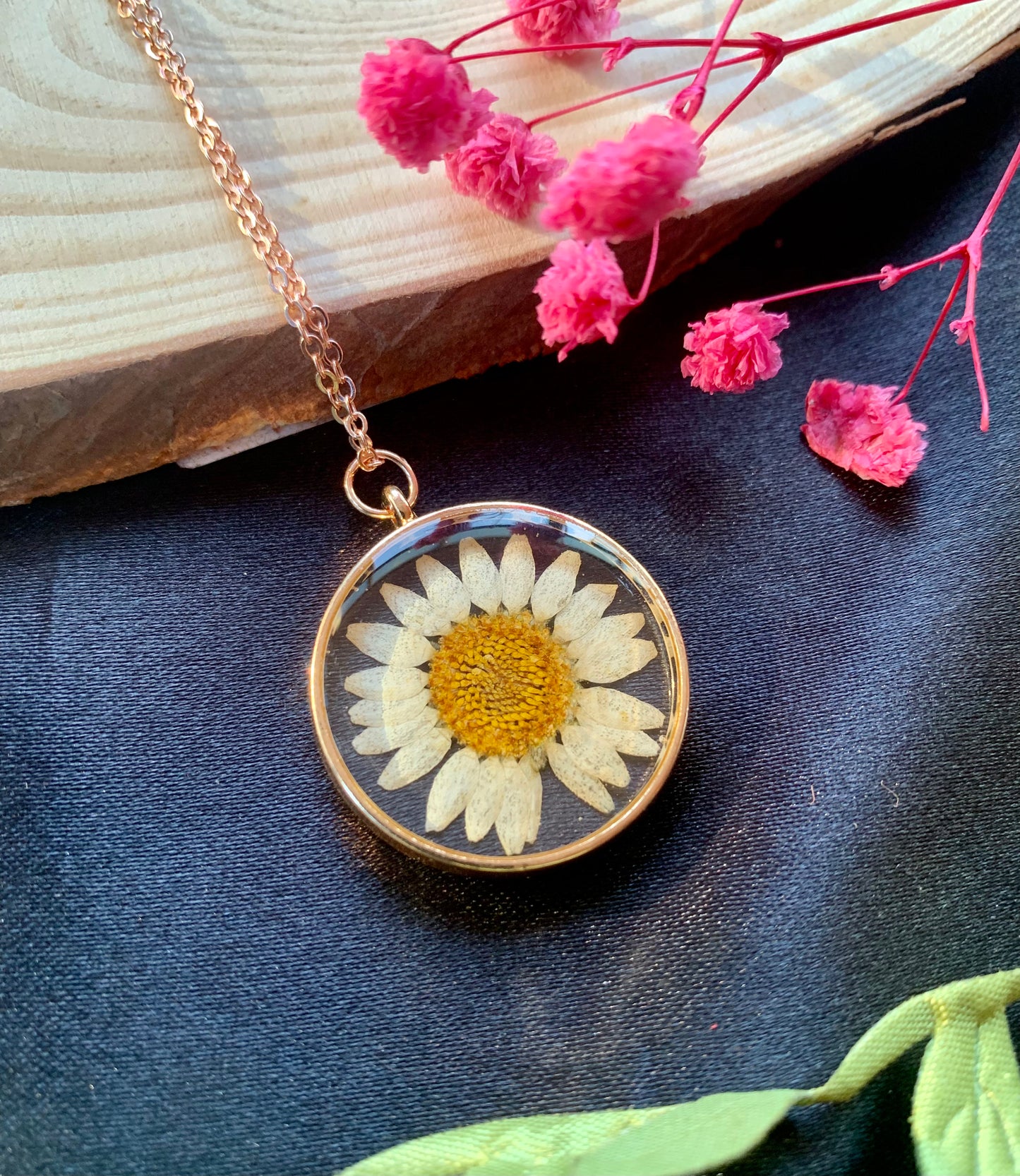 Rose Gold Floral Resin Pendant - Nature's Timeless Beauty