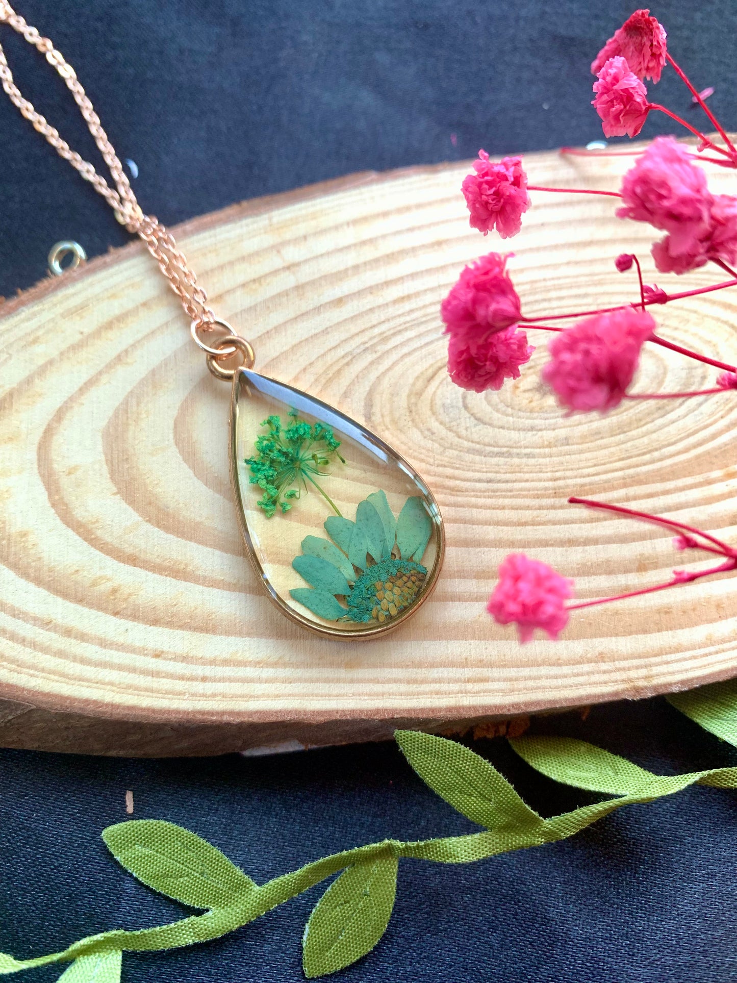 Rose Gold Floral Resin Pendant - Nature's Timeless Beauty