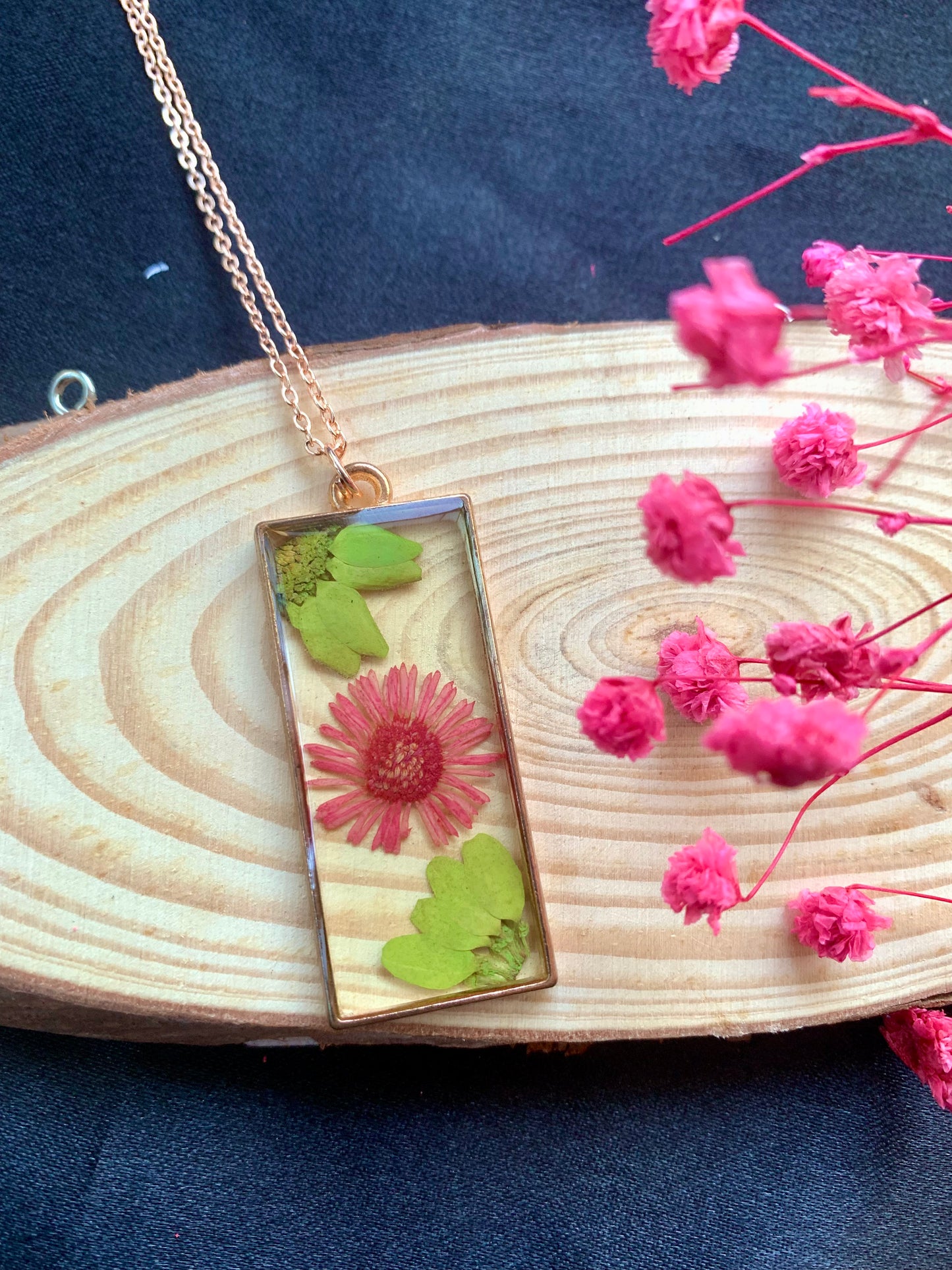 Rose Gold Floral Resin Pendant - Nature's Timeless Beauty