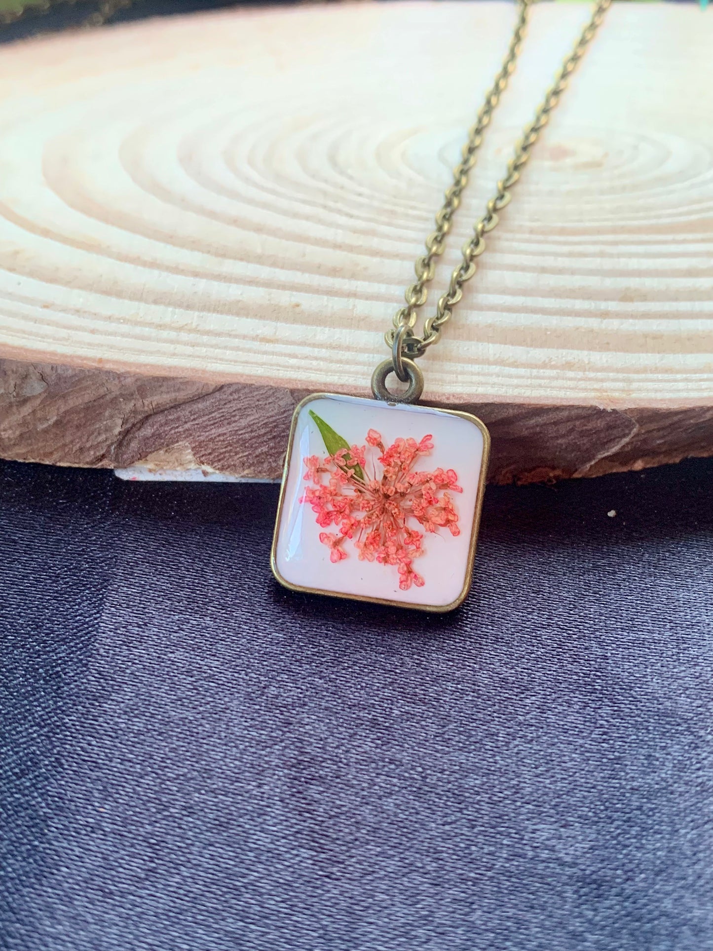 Vintage Floral Resin Square Pendant